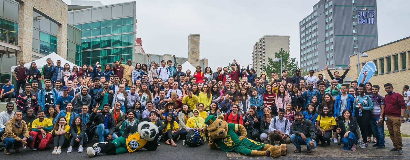 Large group of students outside campus