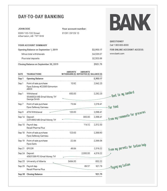 example of a bank statement that meets all the criteria