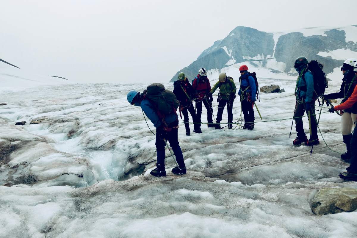 A past expedition of Girls on Ice Canada, featuring students on a glacier.