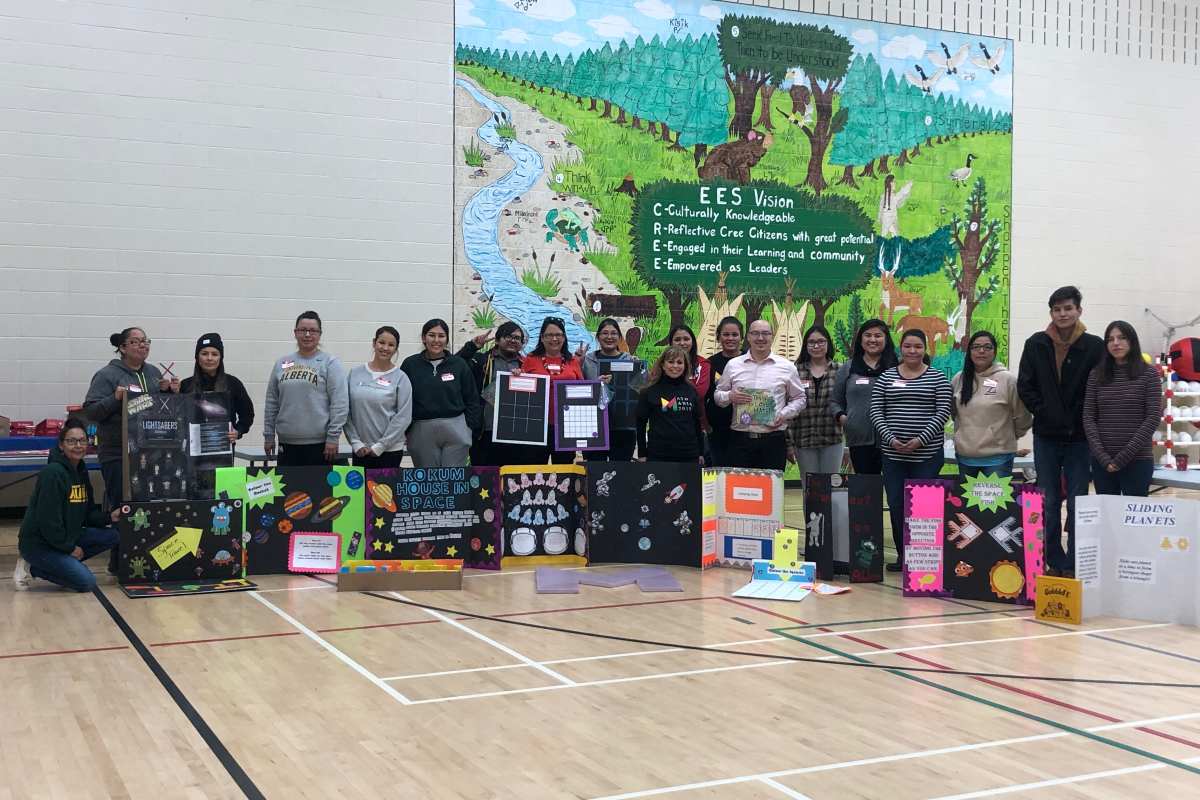 ATEP students prepare to hold a math fair at Ermineskin Elementary School in Maskwacis.