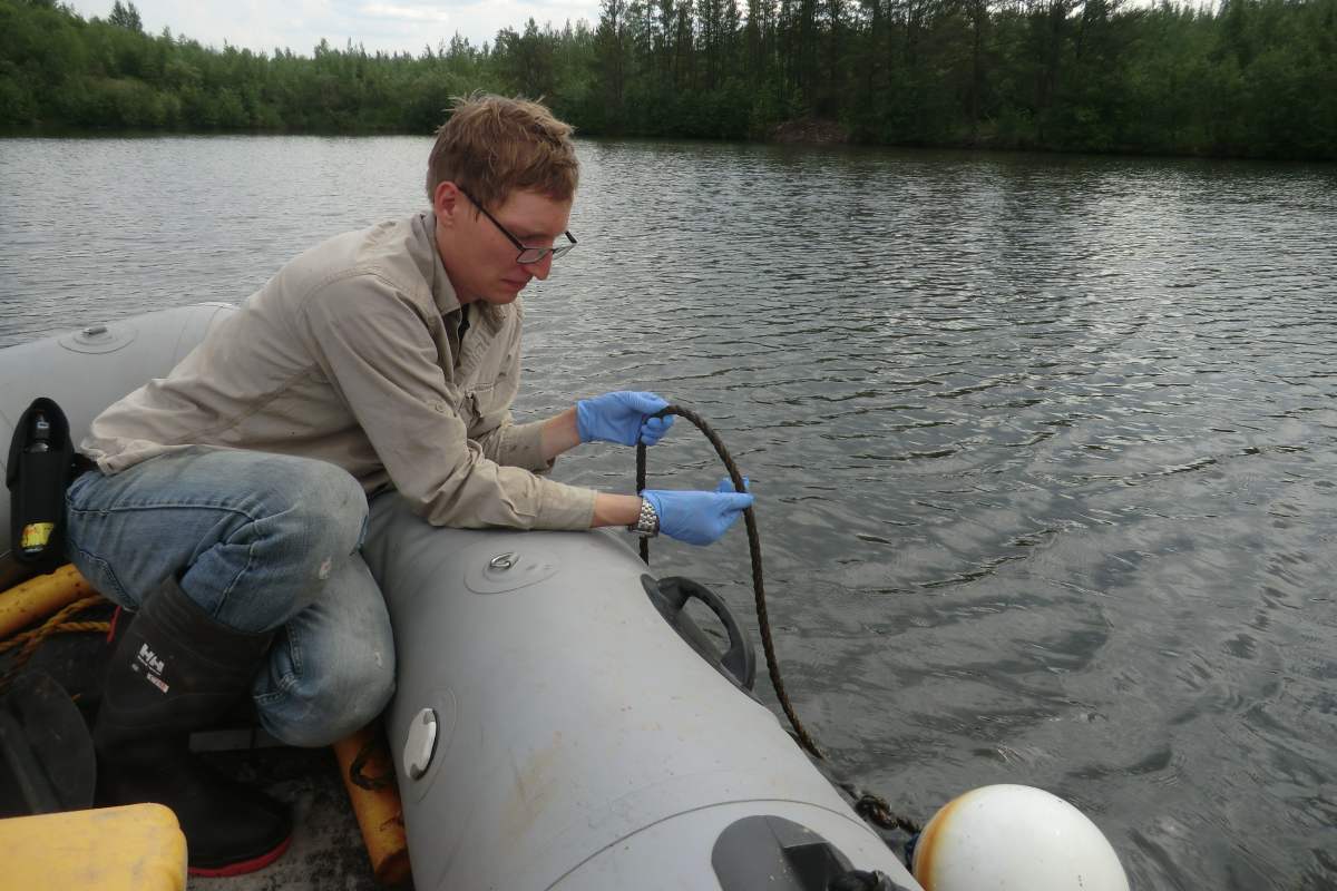 Konstantin von Gunten is pictured here conducting field work at the Cluff Lake uranium mine site.